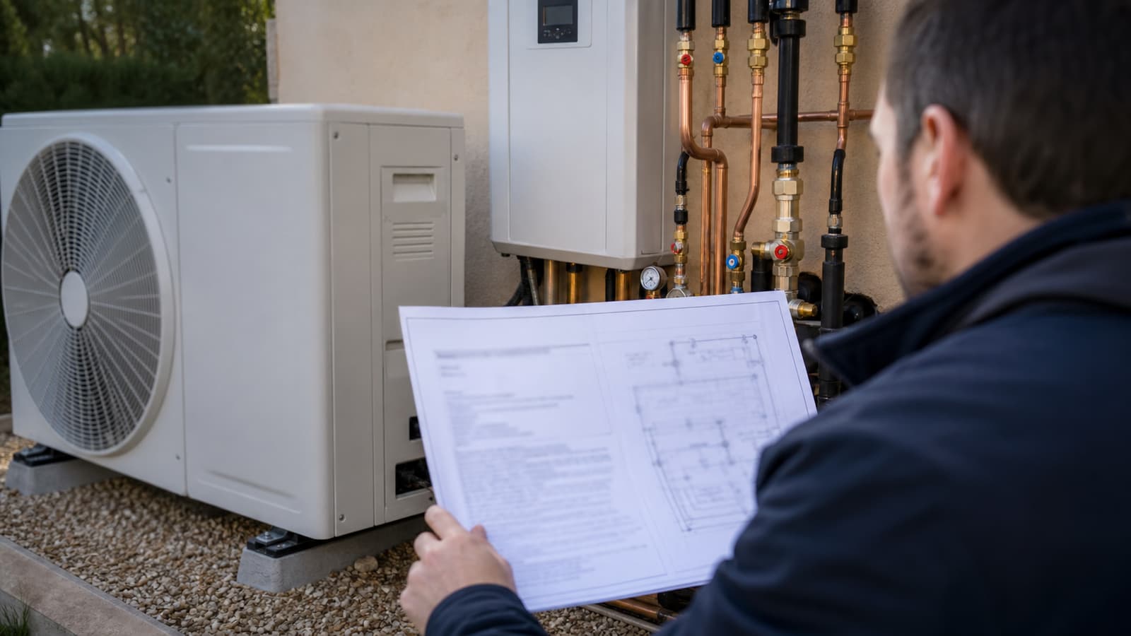 Installation d'une pompe à chaleur air/eau dans le jardin d'une villa des quartiers sud d'Aix
