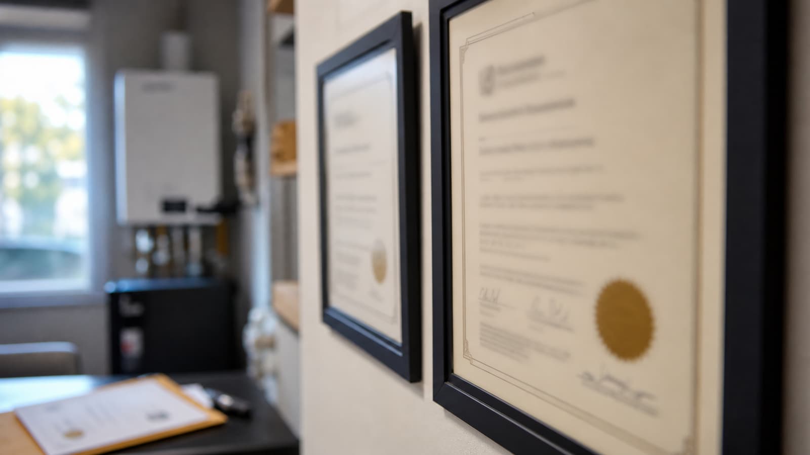 Technicien remettant l'attestation d'entretien à un propriétaire martégal