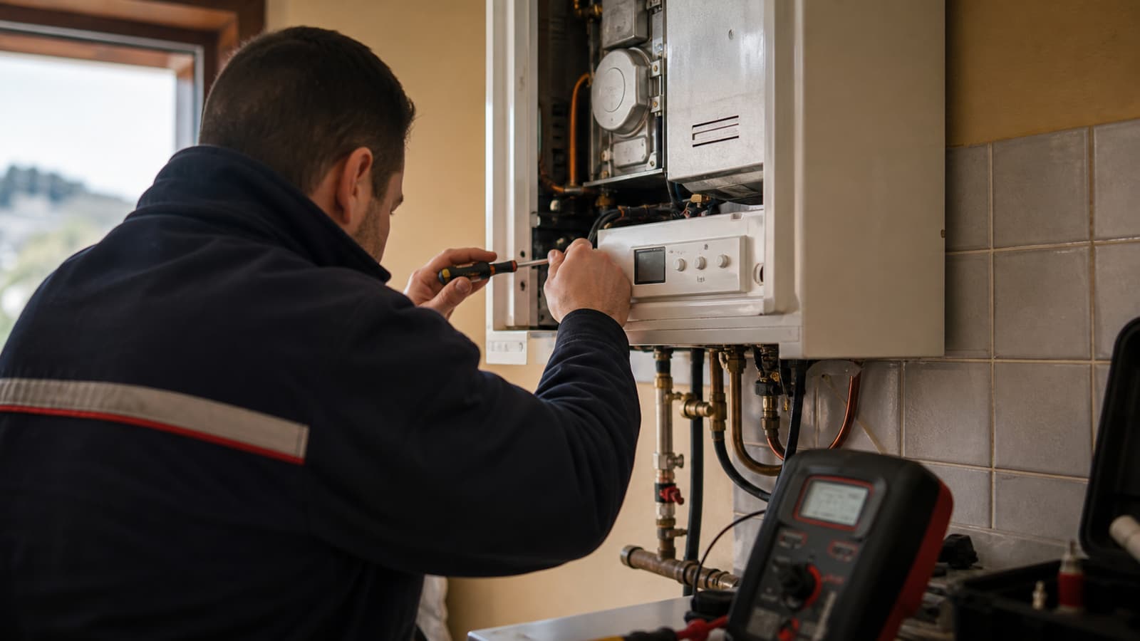 Technicien en intervention de dépannage rapide sur un équipement de chauffage à Martigues