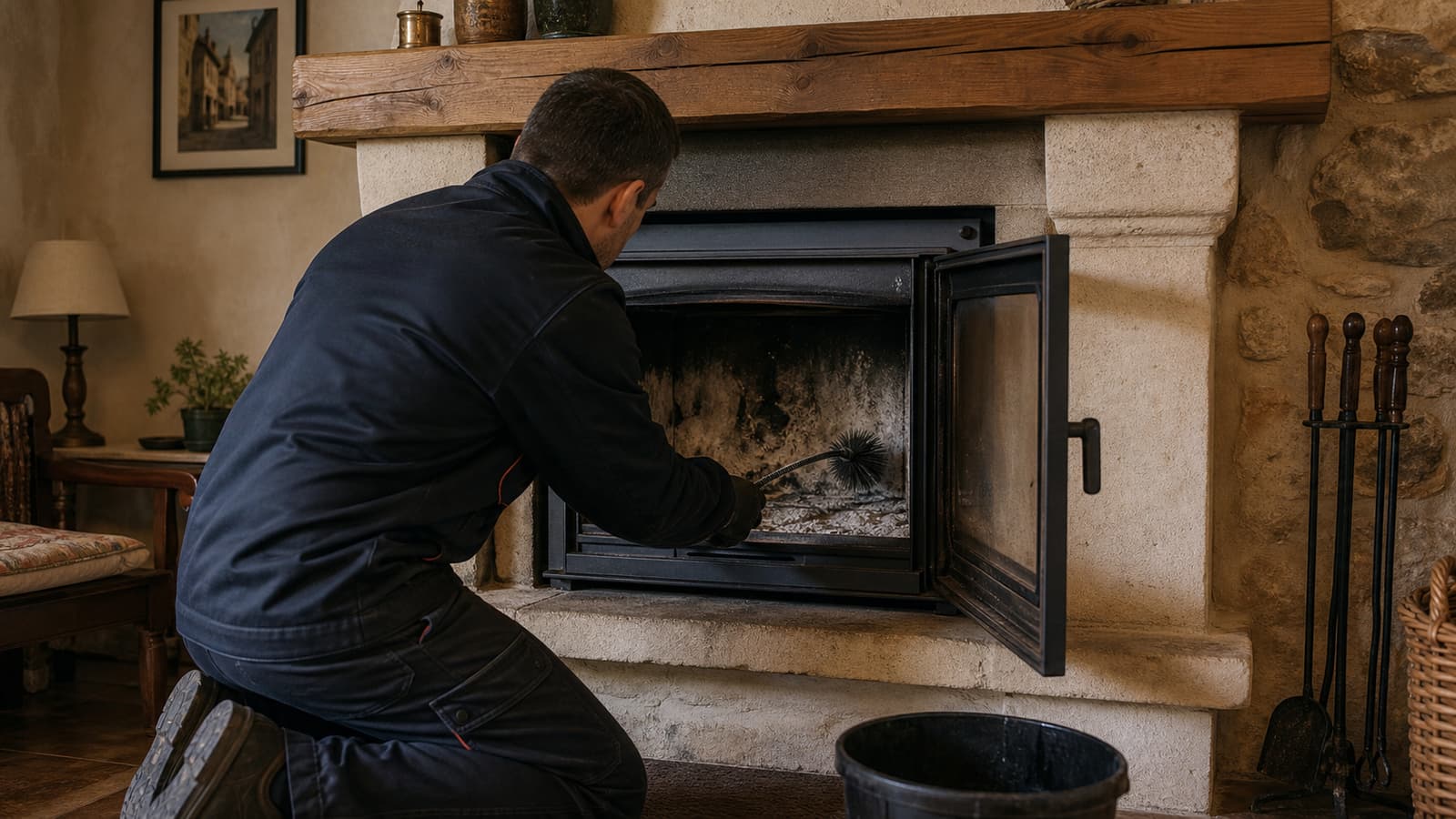 Entretien d'un insert à bois dans une maison de village de Pélissanne