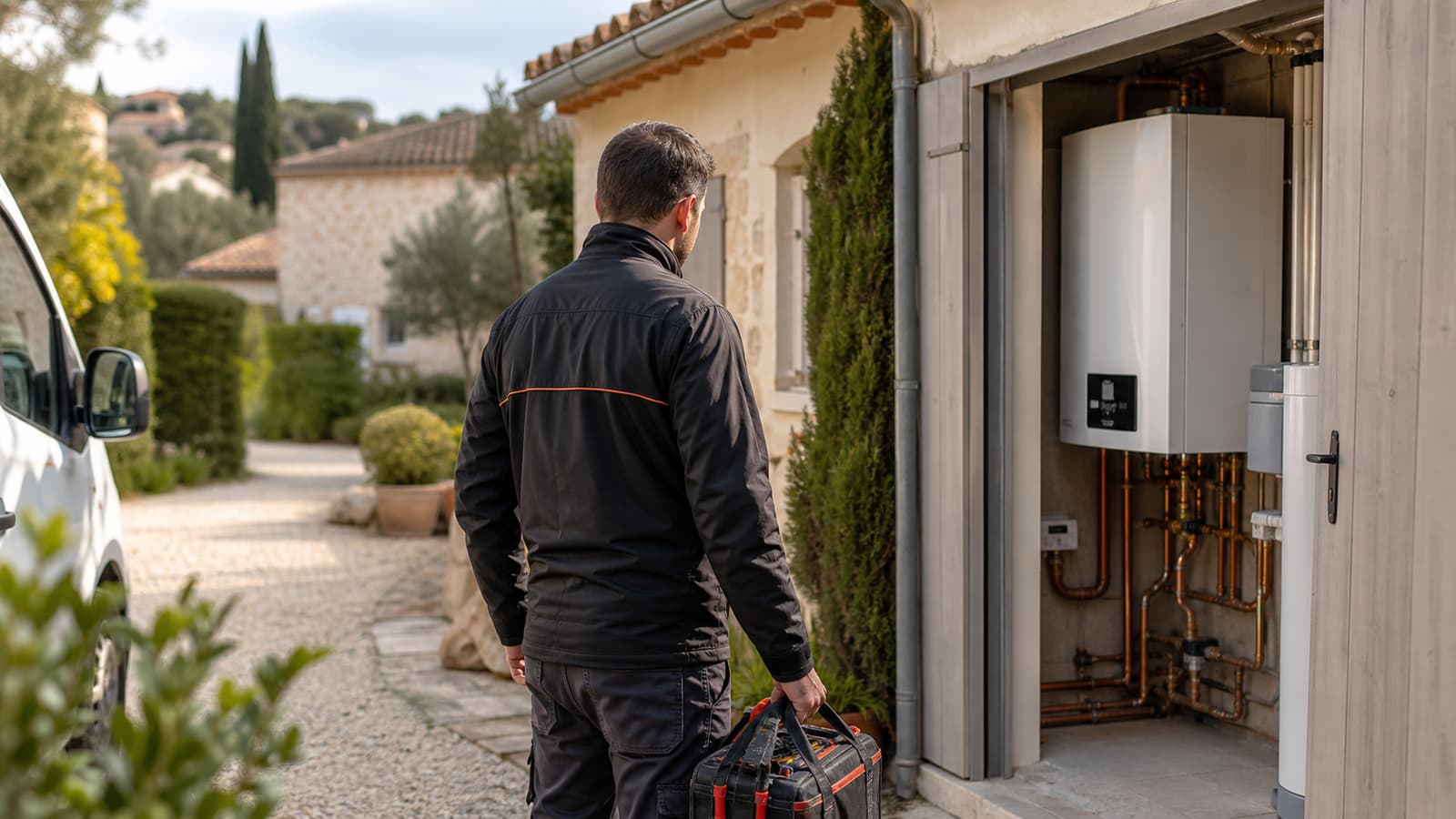 Chaudière gaz bien entretenue dans un espace technique propre, lumière naturelle