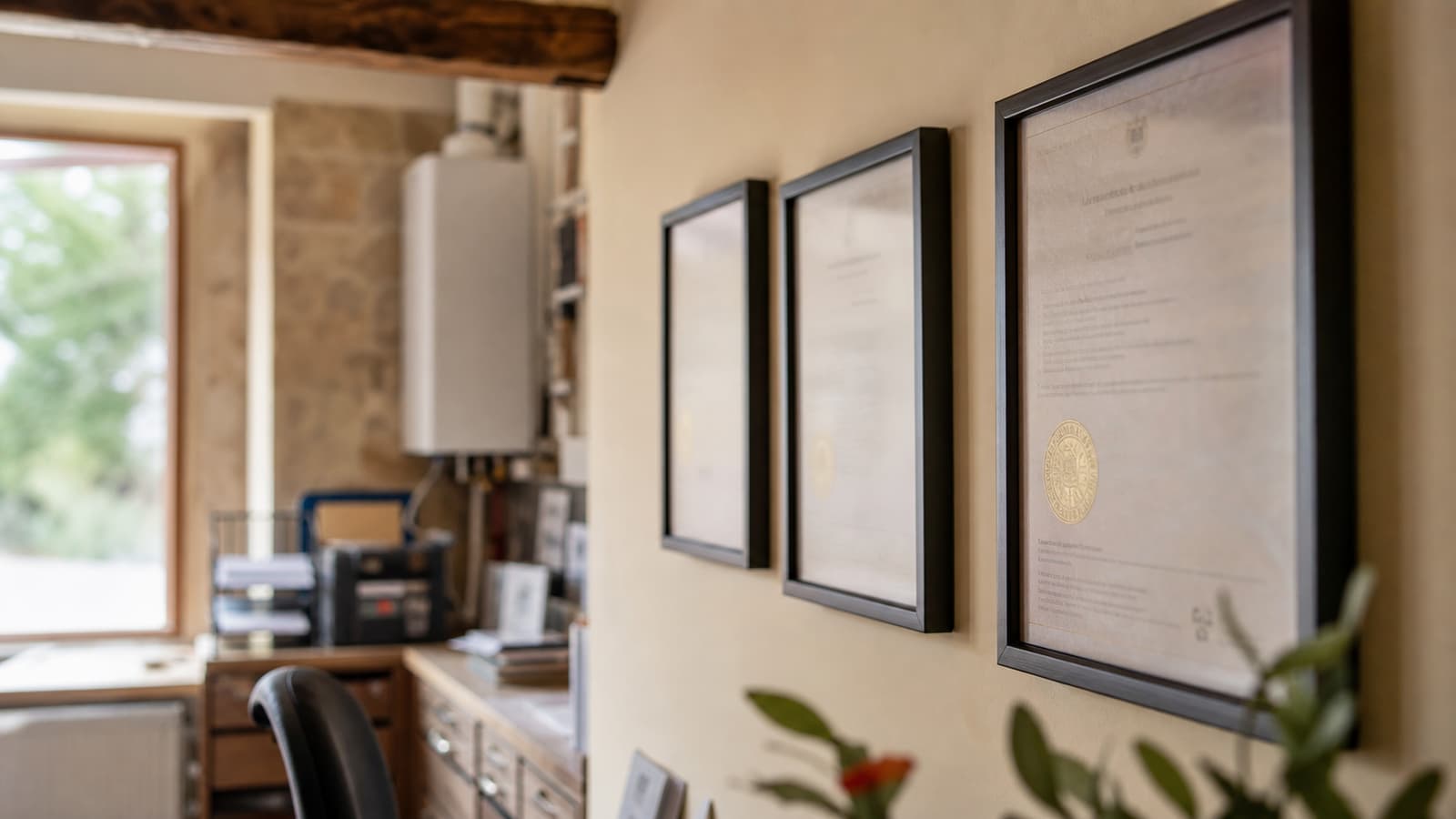 Propriétaire vérifiant le tableau électrique et le thermostat avant d'appeler un technicien