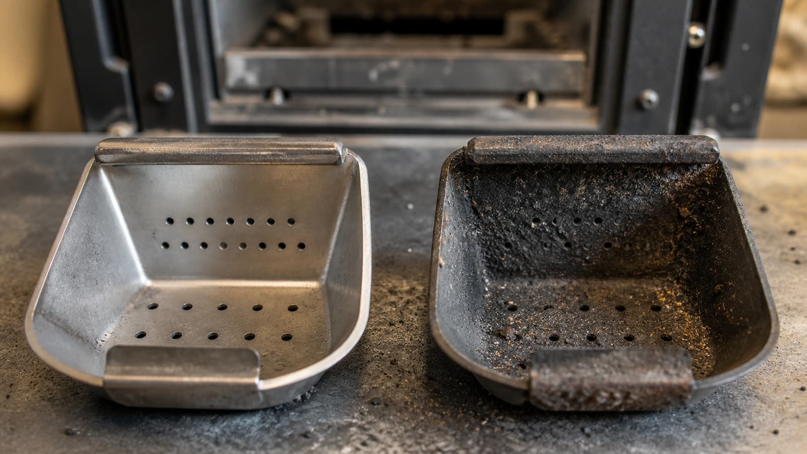 Comparaison creuset propre vs encrassé sur un poêle à granulés